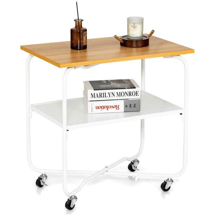 2-Tier End Table with Metal Storage Shelf and Foldable Frame-NaturalCostway Gallery View 8 of 10
